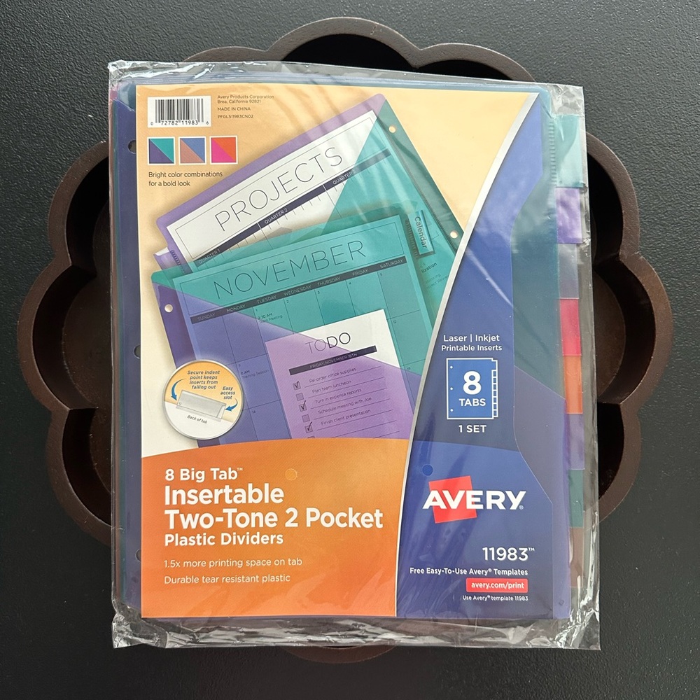 Avery Multicolored 8 Big Tab Insertable Tew Toned Pocket Plastic Dividers
